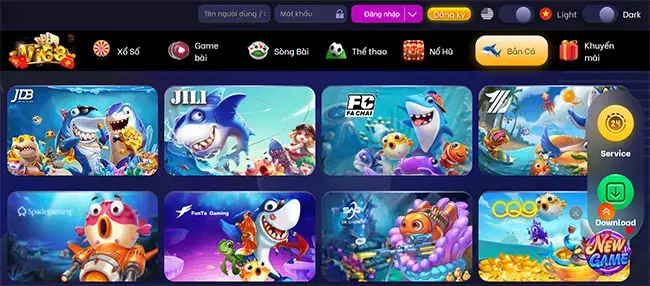 Sảnh game bắn cá Vi68 nổi bật với nhiều trò chơi đa dạng và sinh động