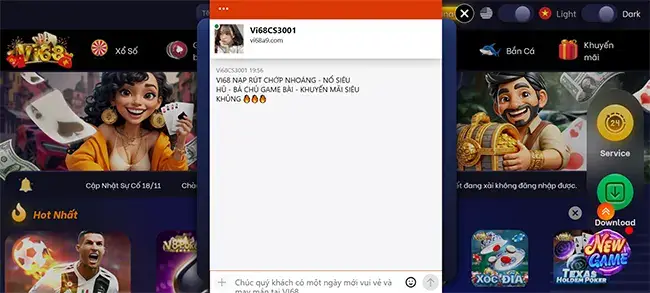 Liên hệ bộ phận CSKH Vi68 khi quên mật khẩu