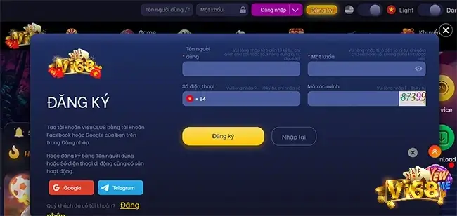 Chỉ cần đăng ký tài khoản trên Vi68 là bạn đã có thể dễ dàng tham gia đặt cược trò chơi tài xỉu trực tuyến tại đây