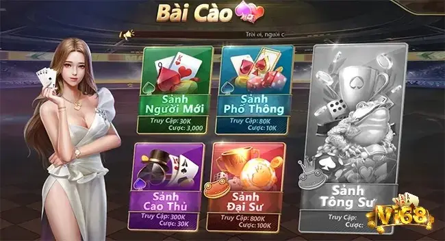 Bài cào Vi68 với nhiều sảnh game đa dạng thêm sự lựa chọn cho người chơi